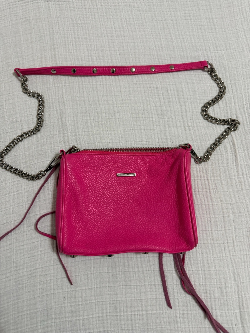 Rebecca Minkoff Fuchsia Pebbled Leather Crossbody with Chain Strap